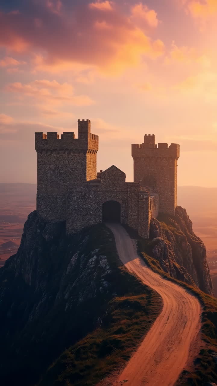 Medieval Castle on a Hilltop at Sunset