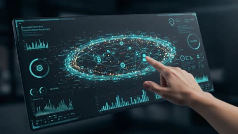 exploring blockchain technology: interactive visualization of transactions and analytics with a touch interface in a futuristic data environment