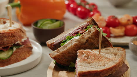 close-up of a gourmet steak sandwich