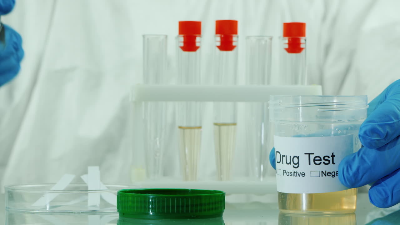 Lab technician does a urine test 7