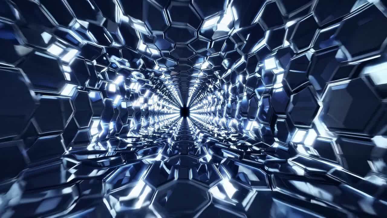 Hexagonal sci-fi tunnel with glowing panels