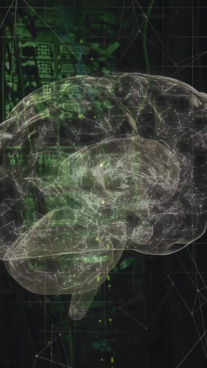 Animation of connections and digital brain over server room