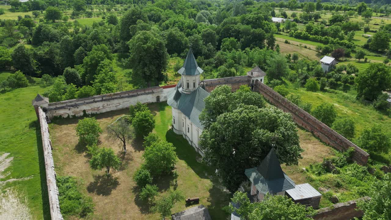 Above View Of The Mera Monastery Near Milcovului Valley In Vrancea County, Romania. Aerial Drone Shot