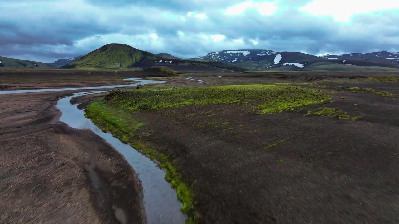 Iceland highlands nature Landmannalaugar national park, aerial drone volcanic landscape