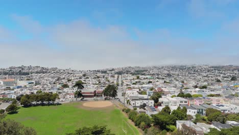 a left to right panning view from a drone of the excelsior neighborhood in san francisco california