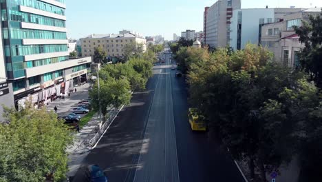 city street with bus and tram tracks