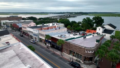 aerial push over downtown beaufort sc, south carolina