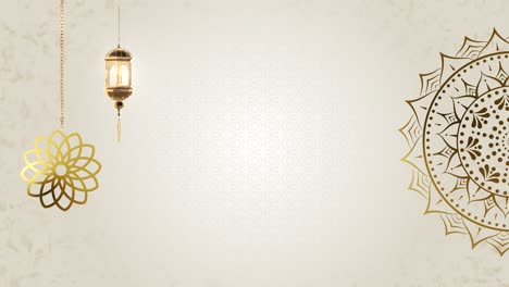 loop animation of glittering ramadan arabic lanterns flags decorative moon stars lights on golden