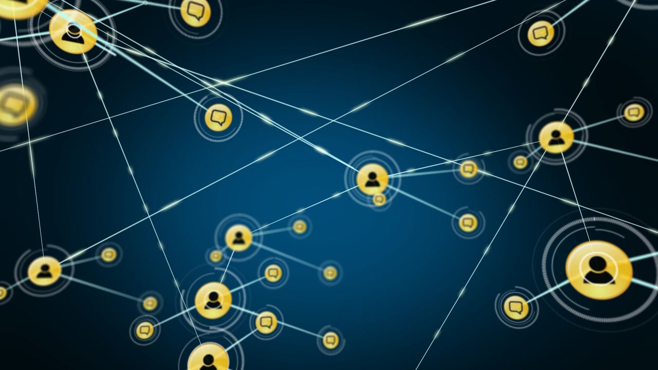 Animazione di rete di connessioni con icone su sfondo blu