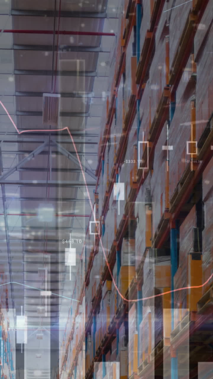 animación del procesamiento de datos financieros en un almacén vacío