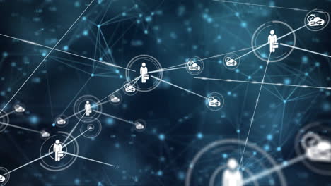 animation of network of connections with people icons over dark background
