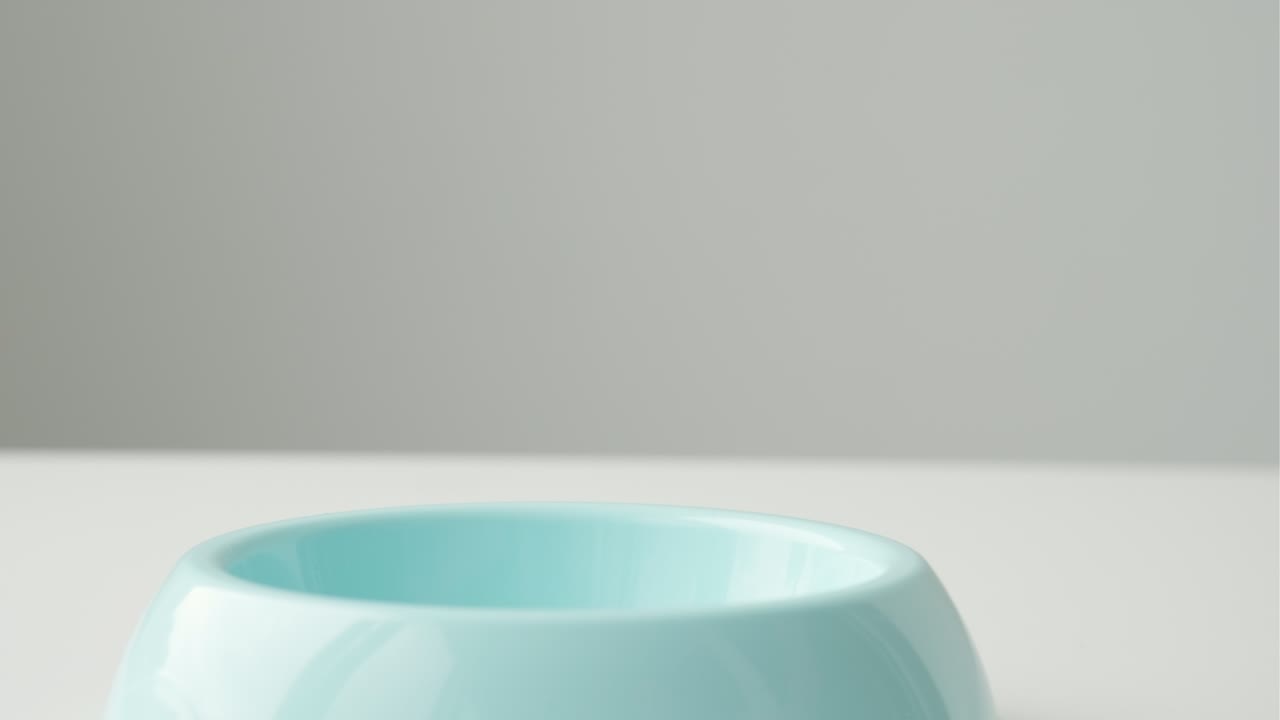 고양이 또는 개를위한 건조한 음식은  바탕에 파란색 그에 부어집니다.