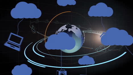 animación de nubes con iconos sobre el globo