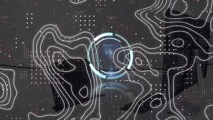 Animation of scope scanning and shapes moving over office
