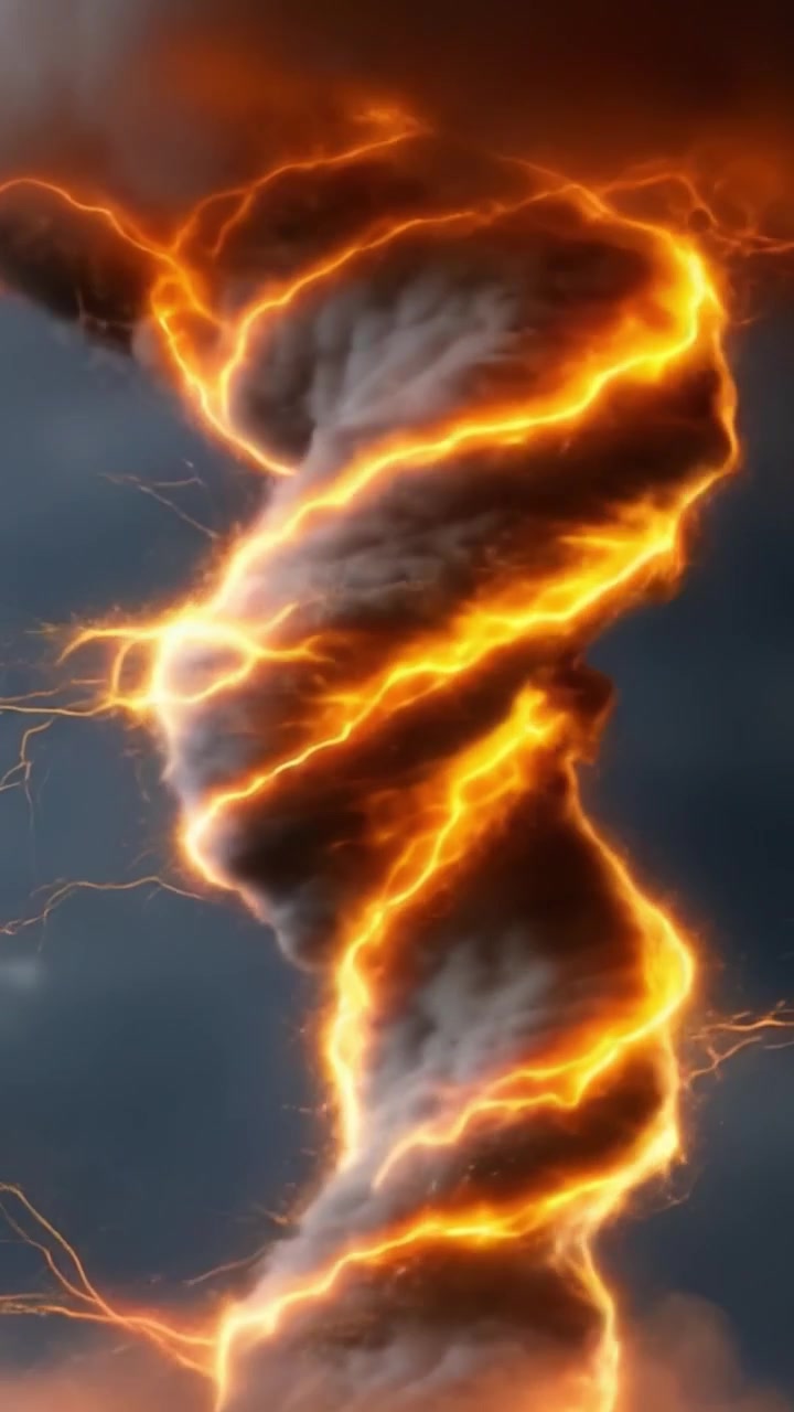 Una maestosa dimostrazione della furia della natura: un tornado che si contorce con fulmini a spirale e nuvole scure, catturato con dettagli mozzafiato