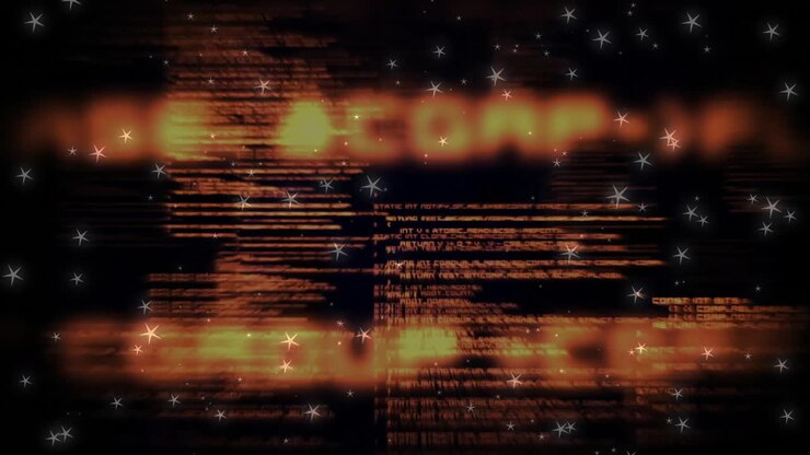 Animation of data processing and stars on black background