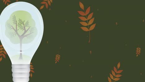 animation of lightbulb over leaves on green background