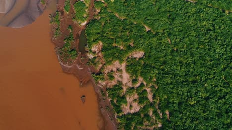 Vista-Aérea-Del-Río-Mekong-Imágenes-De-Drones-Pan-Up-Vientiane-Laos