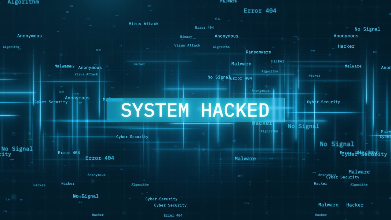 System Hacked: Glowing Lines and Cybersecurity Warning Animation