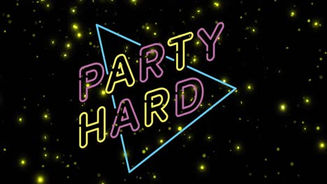animación de texto duro de la fiesta sobre luces amarillas parpadeantes