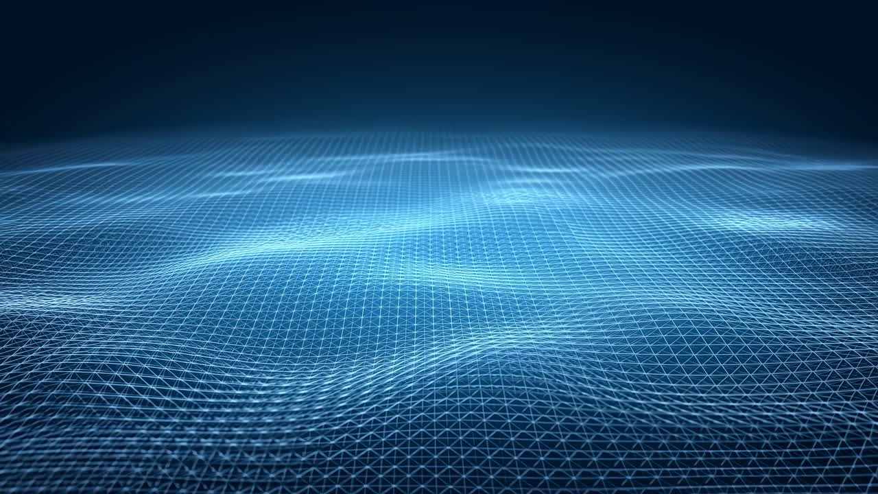 Abstract Blue Digital Wireframe Grid Undulating Background