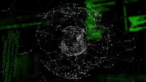 animación de pantalla digital con datos y globo con conexiones