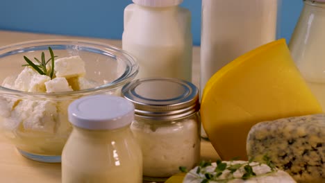 various dairy items arranged on a table