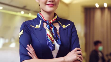 cabin crew or air hostess working in airplane