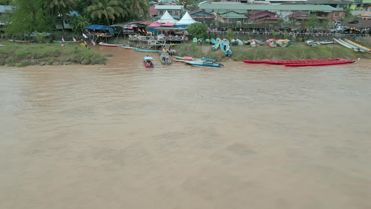 Foggy Morning Beautiful Drone View Of Sri Aman Town At Batang Lupar River, During Regatta And Pesta Benak,Sarawak, Borneo.