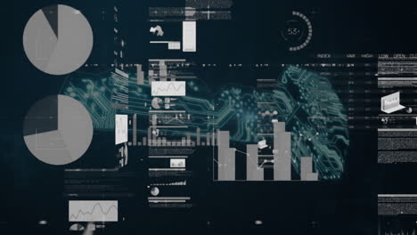 animation of screen with statistics data processing with online security key