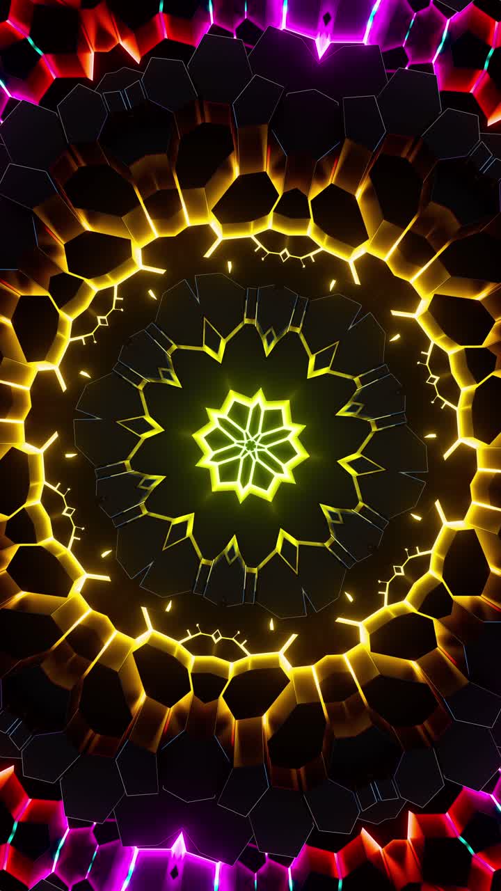Pulsing Hexagon Waves in Kaleidoscope Style. Looped Animation Vertical
