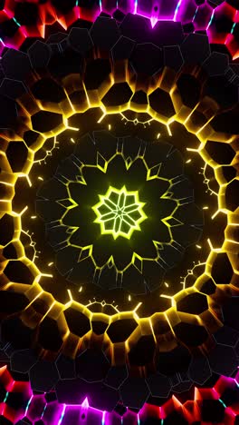 pulsing hexagon waves in kaleidoscope style. looped animation vertical