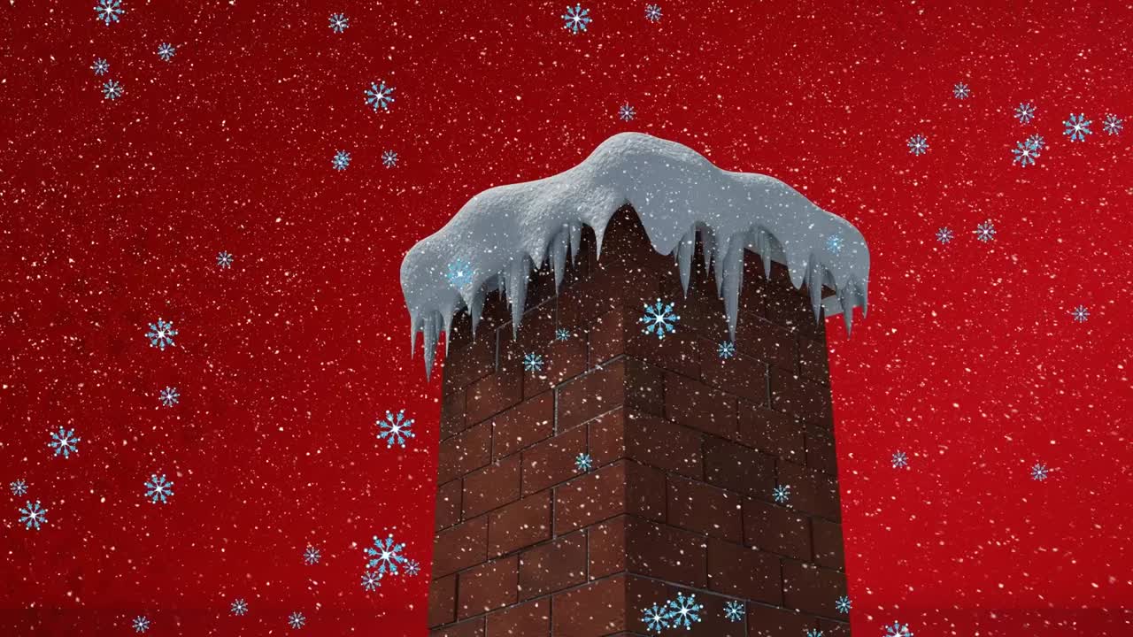Animazione di neve che cade su un camino.