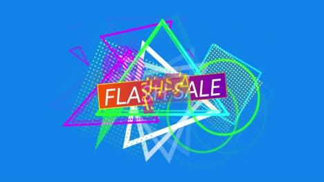 Animation-of-flash-sale-text-and-abstract-neon-shapes-on-blue-background