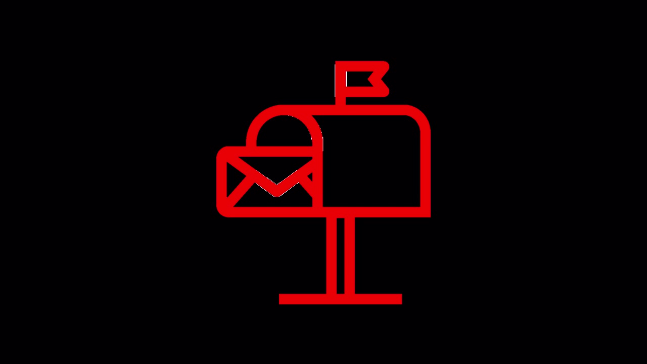 Animated Red Outline Mailbox Icon with Moving Flag and Envelope
