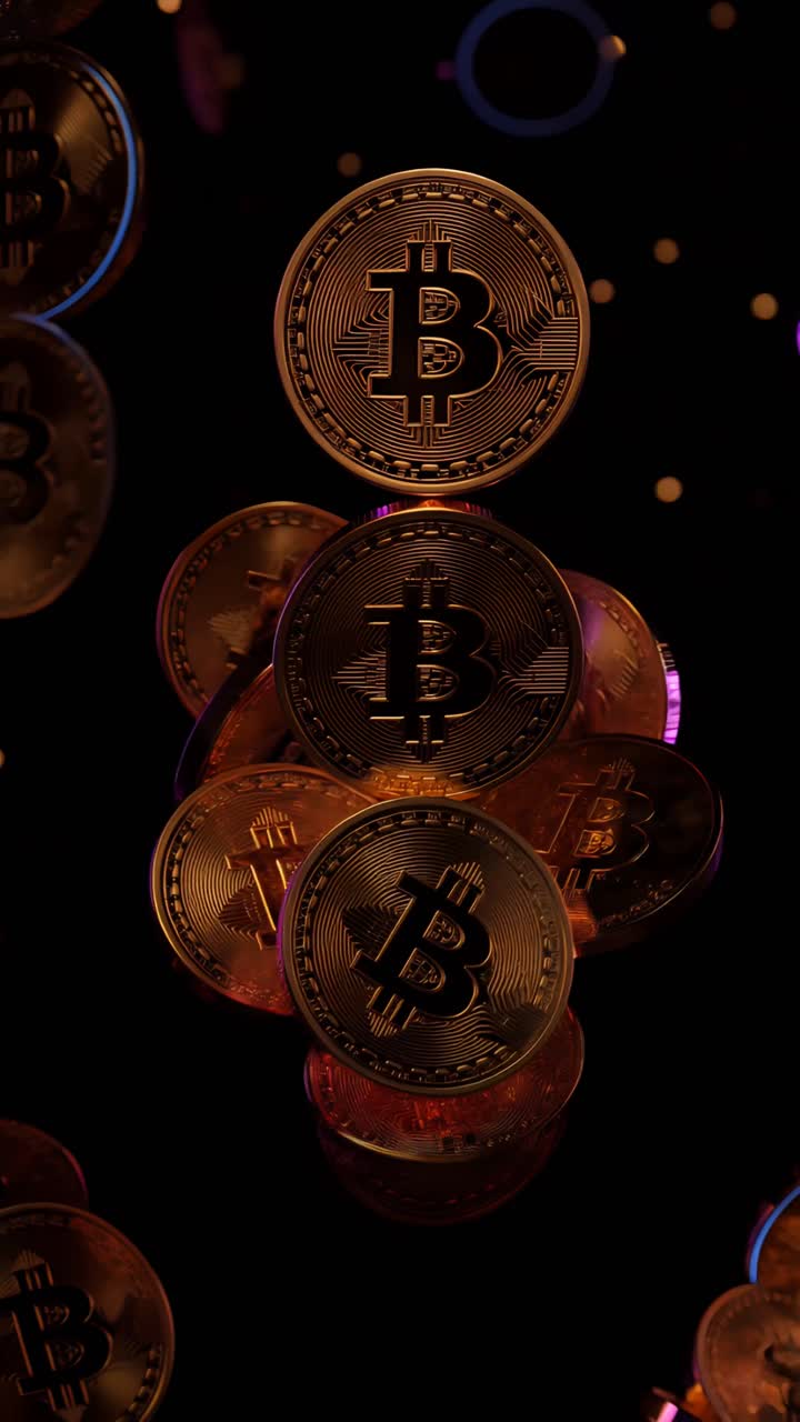 Animação de Bitcoin Dourado Girando em Fundo Escuro Cripto Cinematográfico 4K