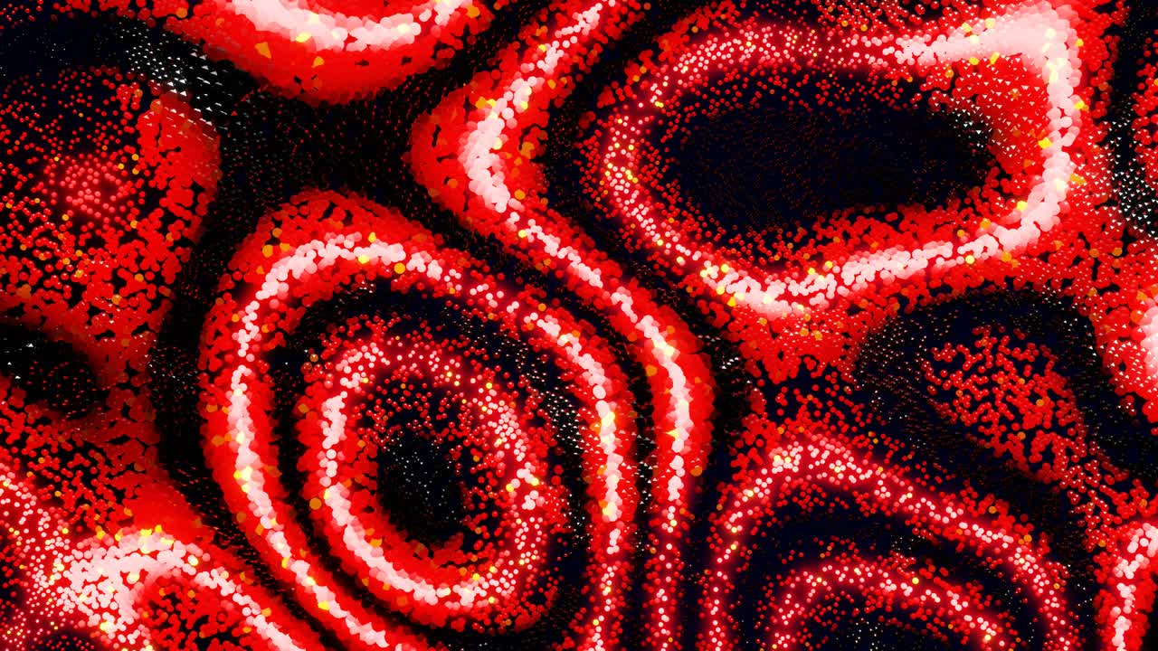 은 입자가 빛나고 아름다운 패턴을 형성하는 4k 추상 루프 배경: 공간에서 구가 표면을 형성하고, 색과 빛의 파동이 공을 따라 달립니다.