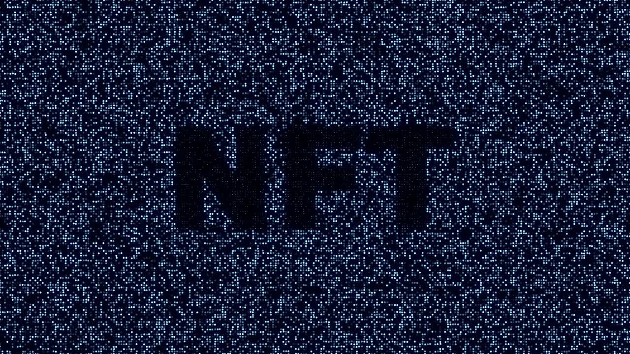 NFT svart tekst over binær databakgrunn