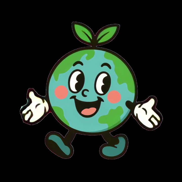 Animated Cartoon Earth Character Waving and Smiling