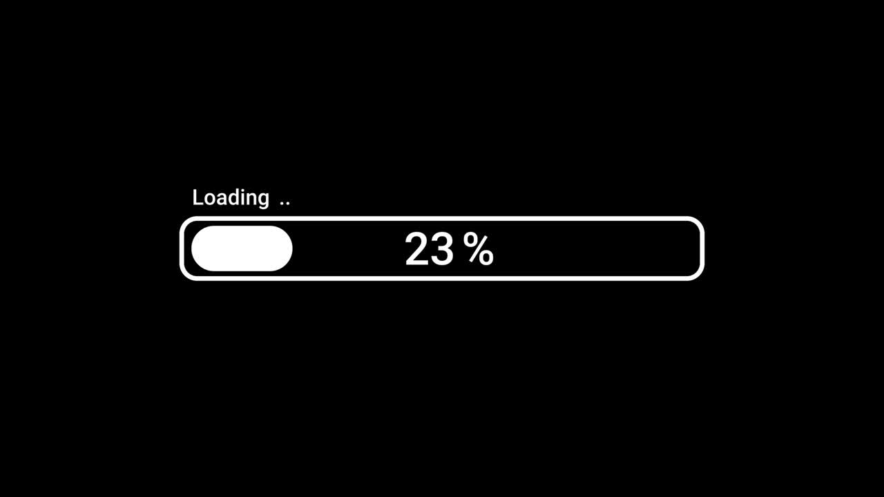 Loading progress bar on black screen. Downloading - 1 to 100 Loading Process to Complete