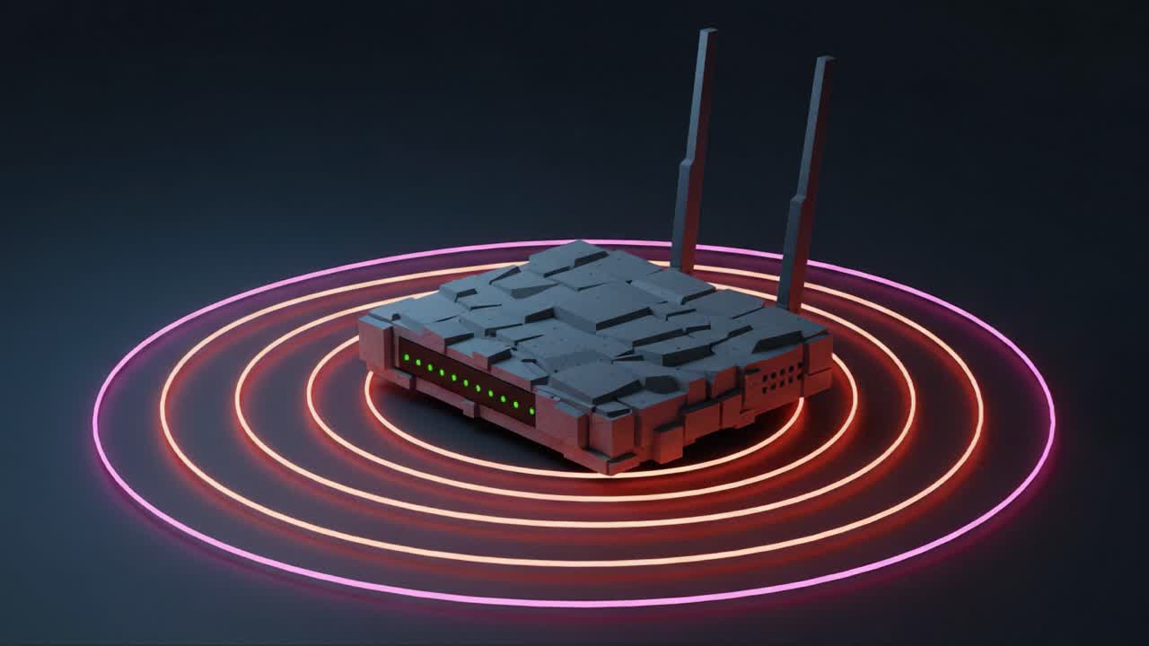An Innovative Wi-Fi Router Surrounded by Dynamic Signal Waves Depicting Connectivity, Technology, and Modern Advances in Wireless Communication
