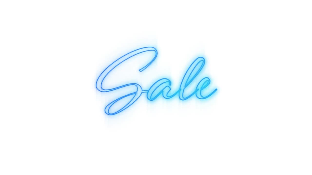 Sale in blue neon on white background