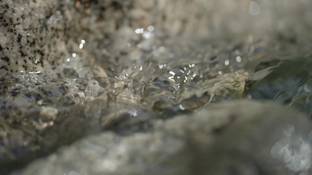 Slowmo of River Water Washing Over Rocks