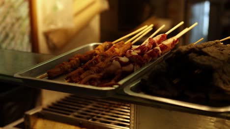 delicious skewers displayed at a food stall