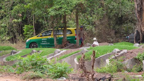 personas cuidando tumbas en un cementerio pacífico