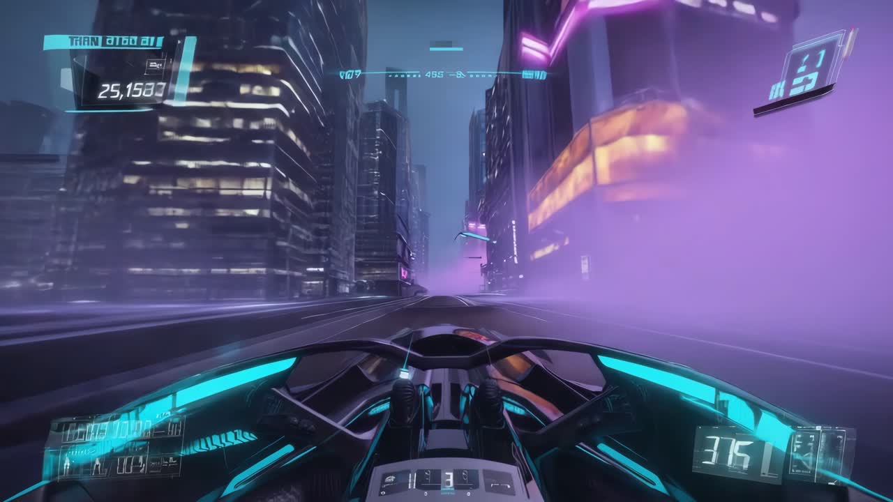 Futuristic Cyberpunk Racing in a Neon City at Night