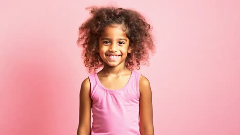 a little girl with curly hair smiling for the camera