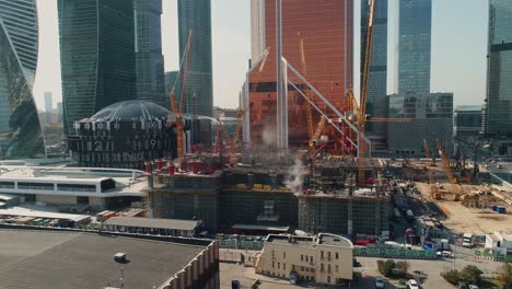 process of new skyscraper building in moscow city complex