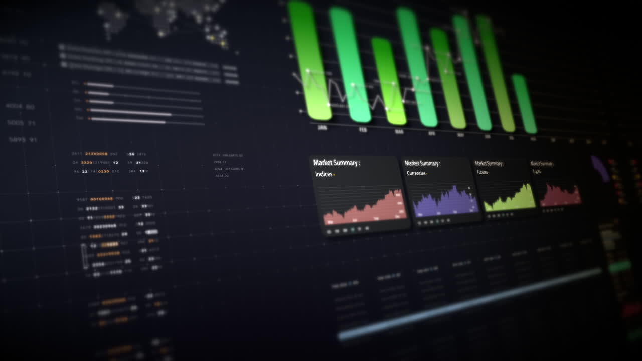 Dynamic data visuals for business info graphics, animated charts, and data-driven insights for a business meeting mock-up. Explore the world of trading, stock exchanges, and crypto