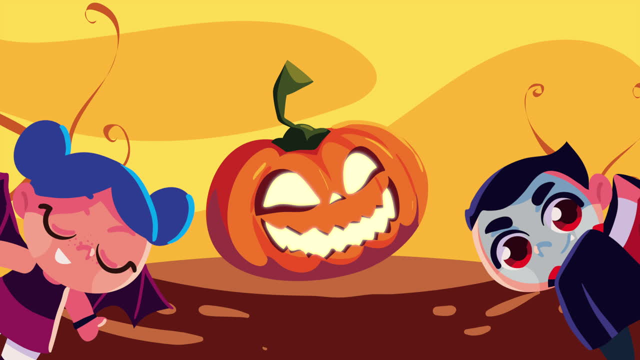 animazione di halloween con bambini coppia travestita